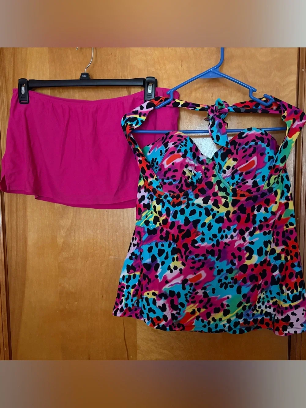 🌴 Mix & Match Tankini Set! Bright Neon Leopard & Pink Swim Skirt